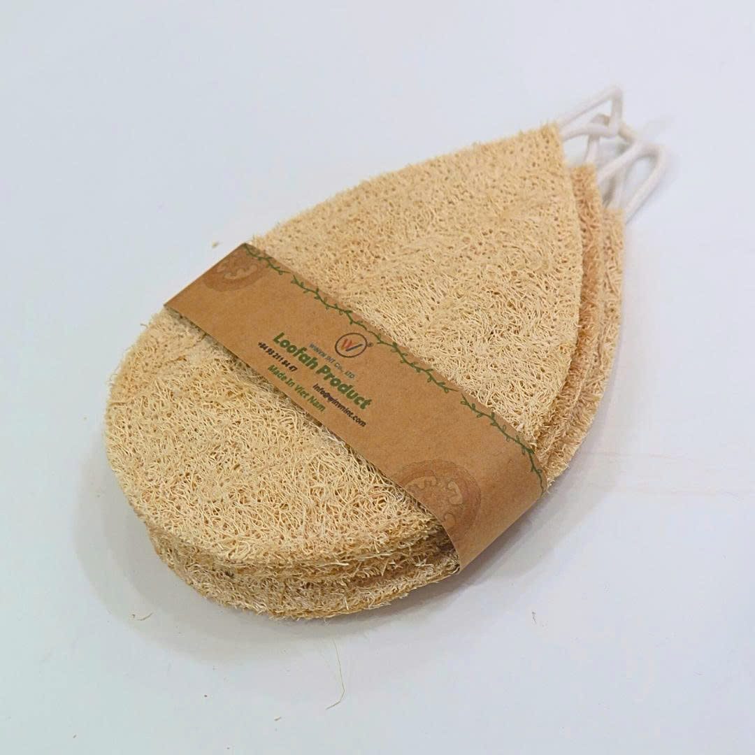 Natural loofah dish sponges with plastic-free kraft belly band packaging