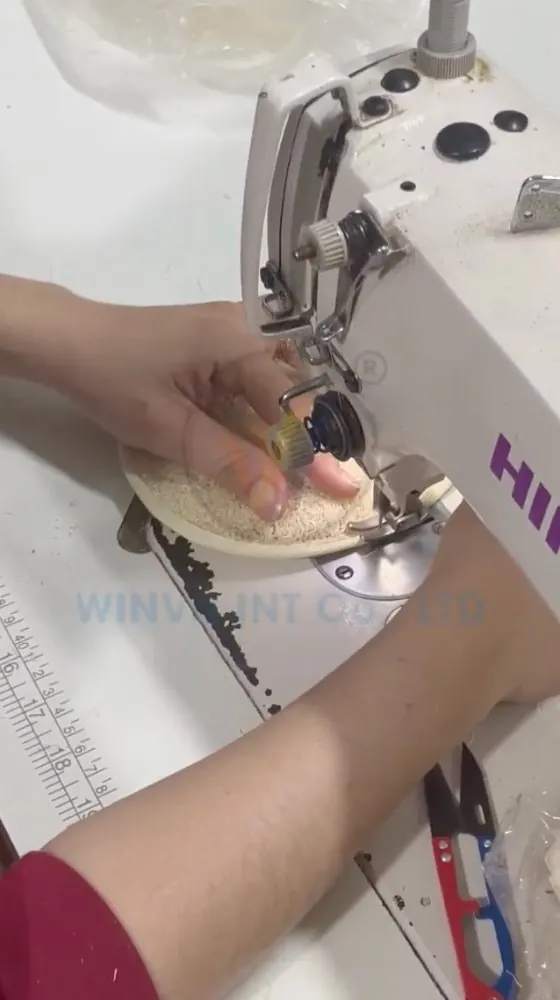 Hand-stitching a loofah product