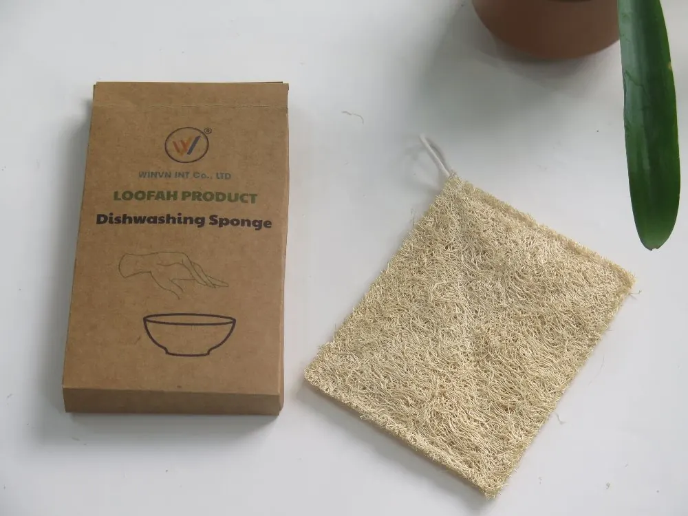 Kraft retail packaging with loofah dishwashing sponge