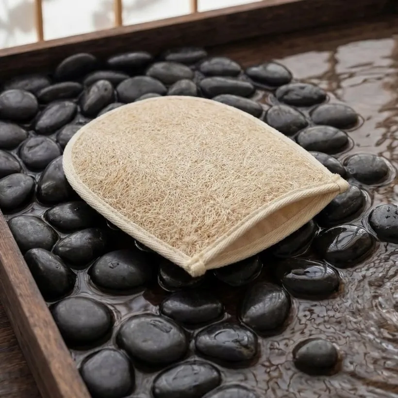 Natural loofah bath glove