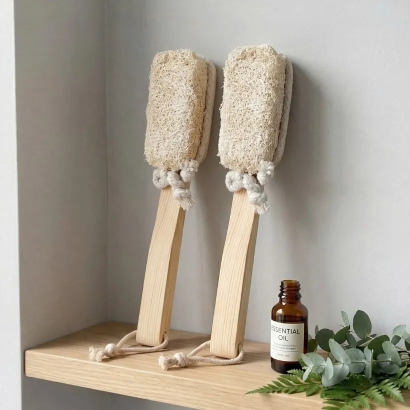 Wooden-handle loofah heel scrubber brush