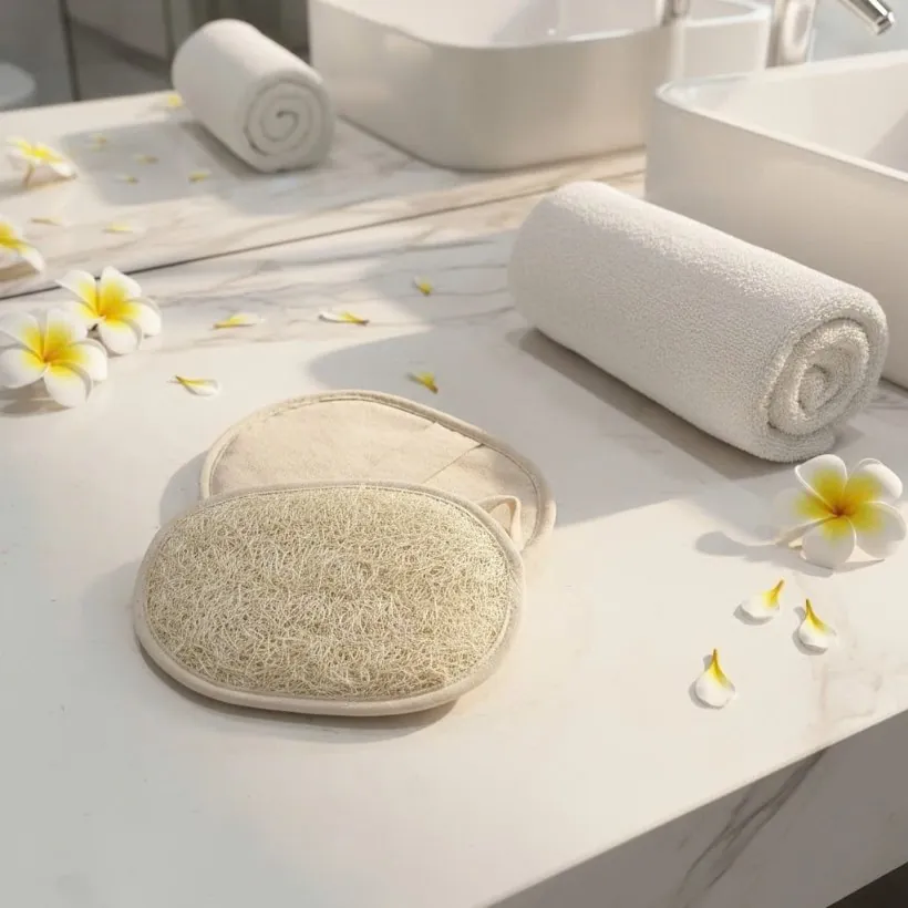 Oval loofah exfoliating scrubber